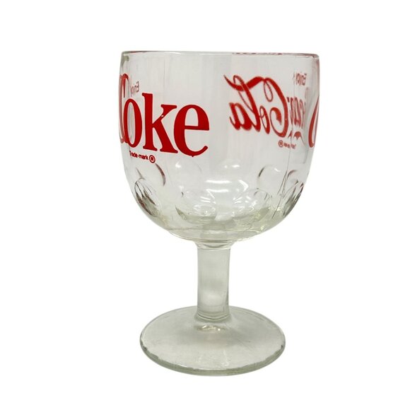 Vintage Enjoy Coca-Cola Retro Glass Thumbprint Goblet Red Logo Print Coke - Picture 10 of 11